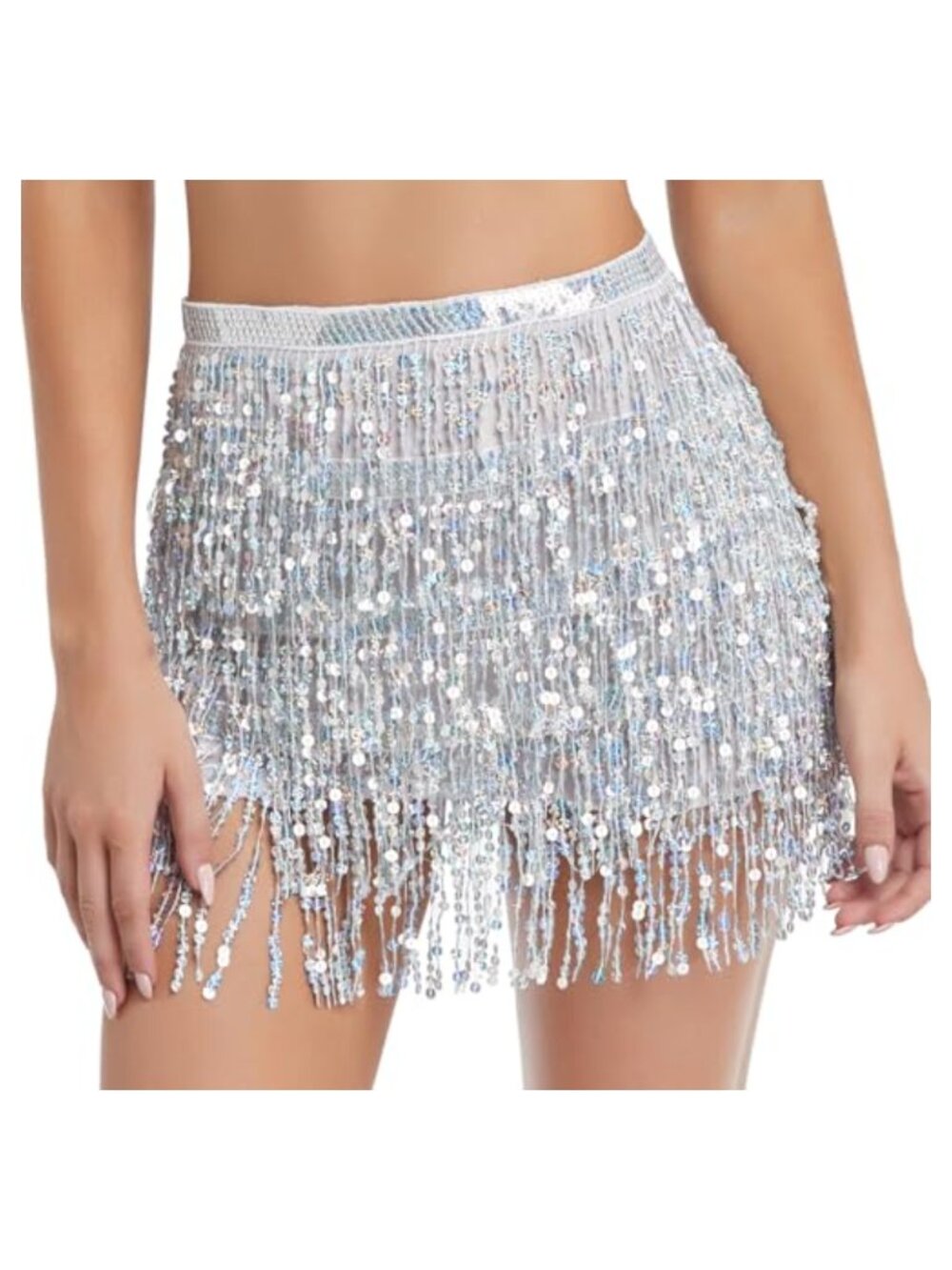 Sequin Tassel Fringe Wrap Skirt Rave Festival Dance Hip Scarf